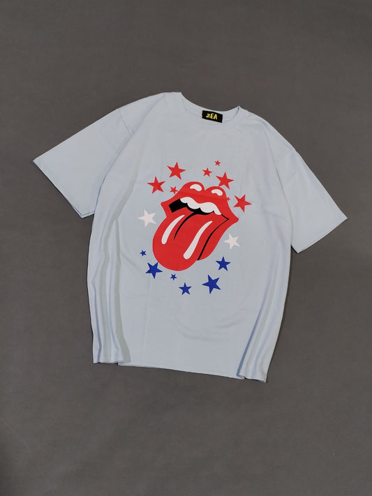 Polo Oversize Rolling Stones Celeste