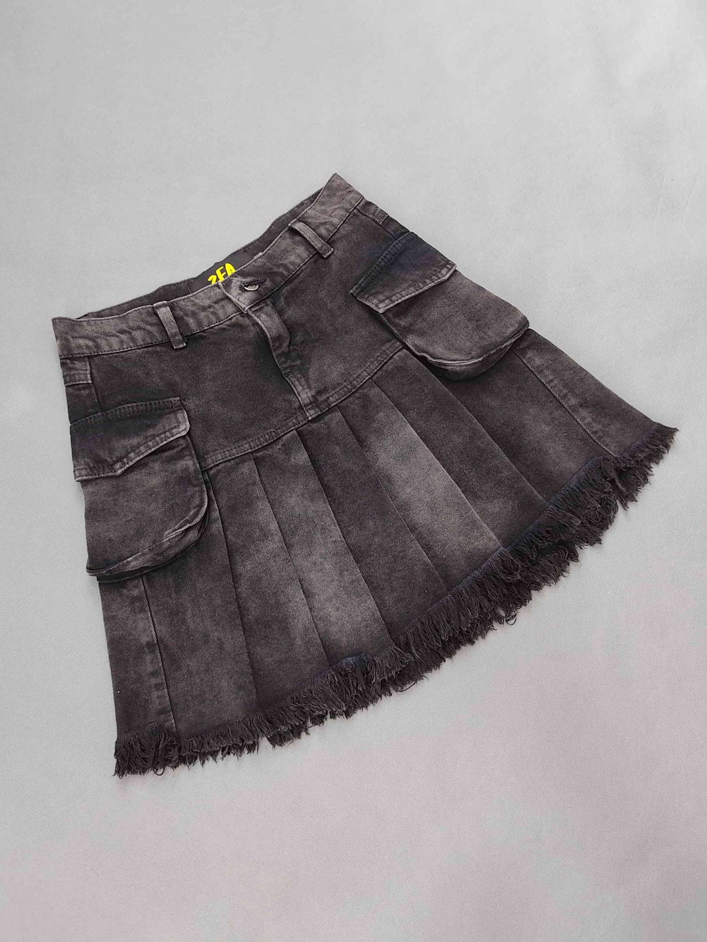 Falda Plisada Cargo Denim Plomo