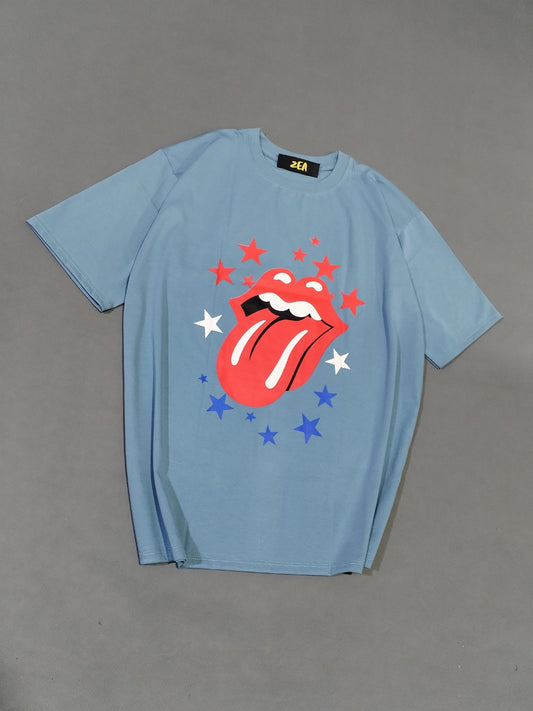 Polo Oversize Rolling Stones Azul Acero