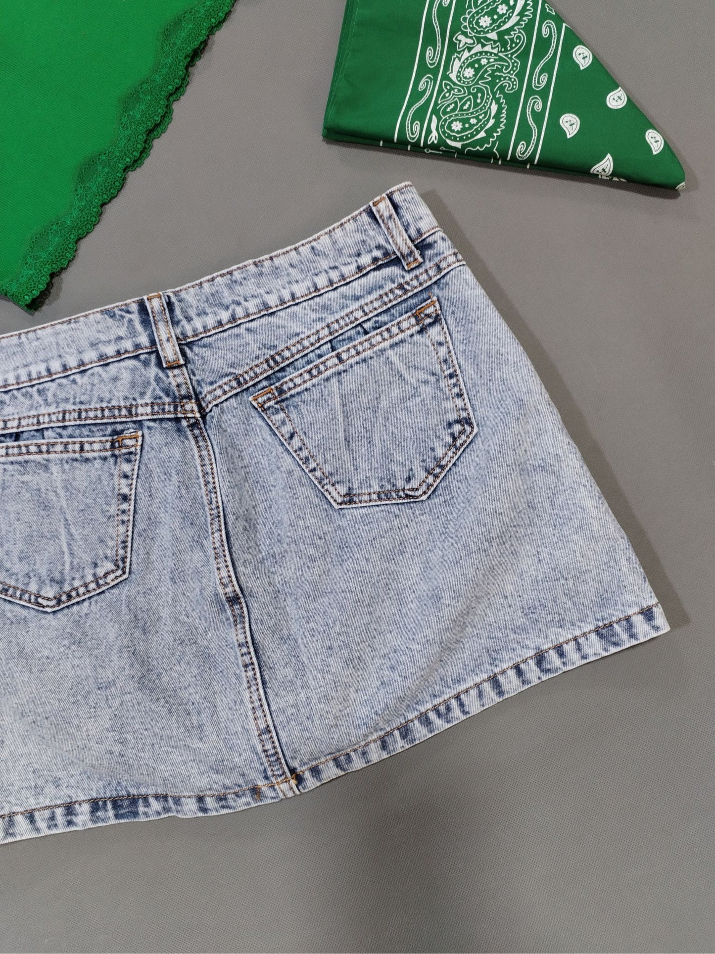 Falda Con Short Interior Denim Celeste