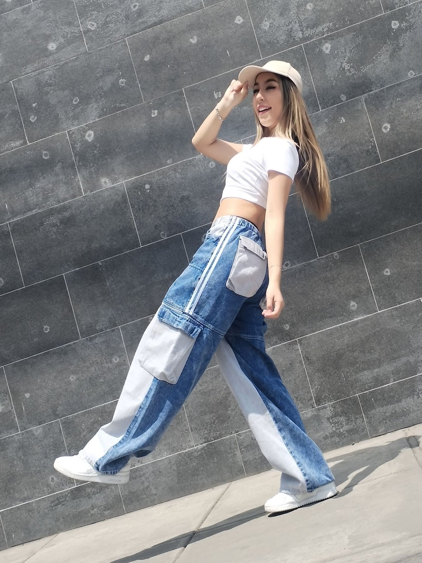 Cargo Track Pants Plomo Claro y Azul