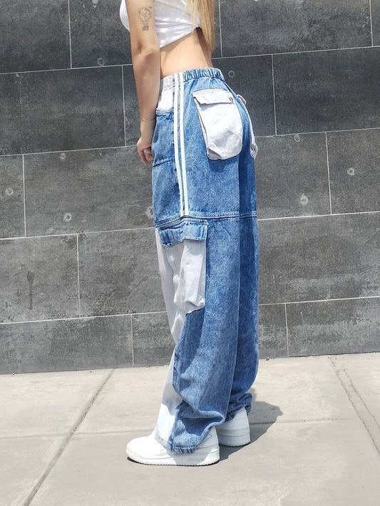 Cargo Track Pants Plomo Claro y Azul