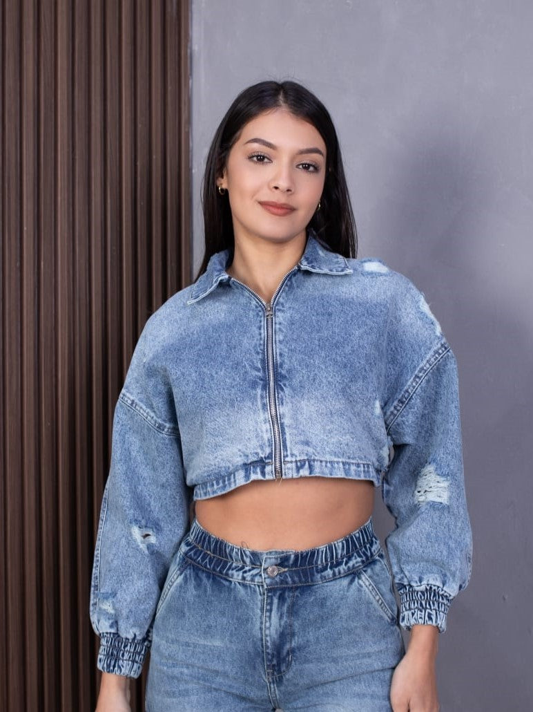 Jacket Denim Rasgado Celeste